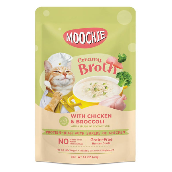 Moochie Creamy Broth with Chicken & Brocolli Wet Cat Food, 40g