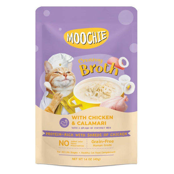 Moochie Creamy Broth with Chicken & Calamari Wet Cat Food, 40g