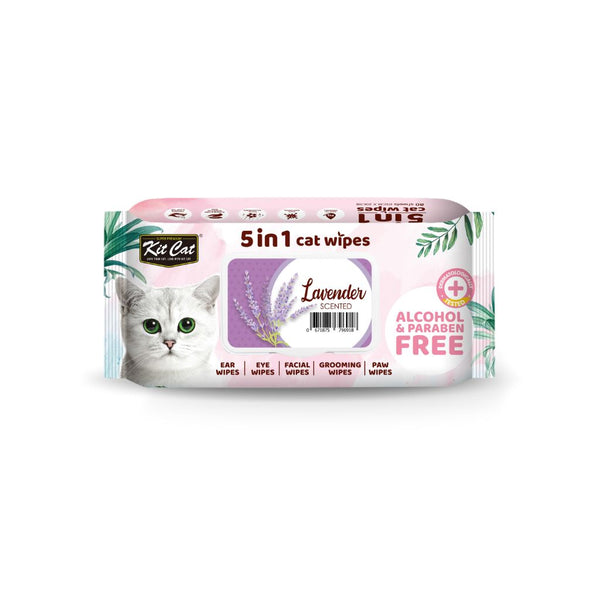 Kit Cat 5-in-1 Anti-Bacterial Lavender Cat Wipes, 80 Sheets