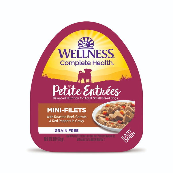Wellness Petite Entrees Mini-Filets with Roasted Beef, Carrots & Red Peppers in Gravy Grain-Free Wet Dog Food, 85g