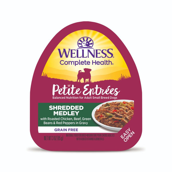 Wellness Petite Entrees Shredded Medley with Roasted Chicken, Beef, Green Beans & Red Peppers Grain-Free Wet Dog Food, 85g