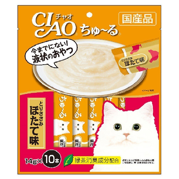 Ciao Churu Chicken Fillet Scallop Flavor Creamy Cat Treats, 14g x 10.Happy Hoomans 