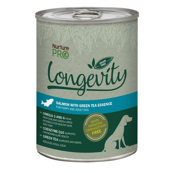 Nurture Pro Longevity Salmon with Green Tea Essence Grain-Free Canned Dog Food, 375g - Happy Hoomans