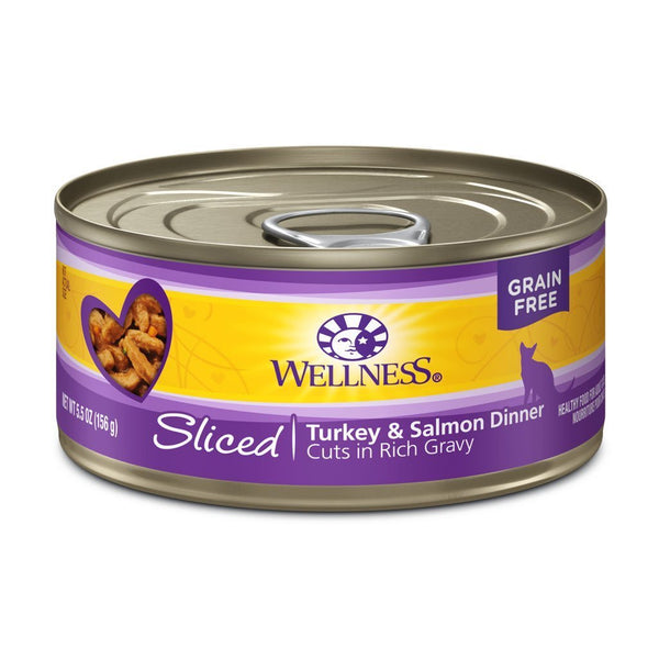 Wellness Complete Health Sliced Turkey & Salmon Dinner Grain-Free Canned Cat Food, 5.5oz - Happy Hoomans