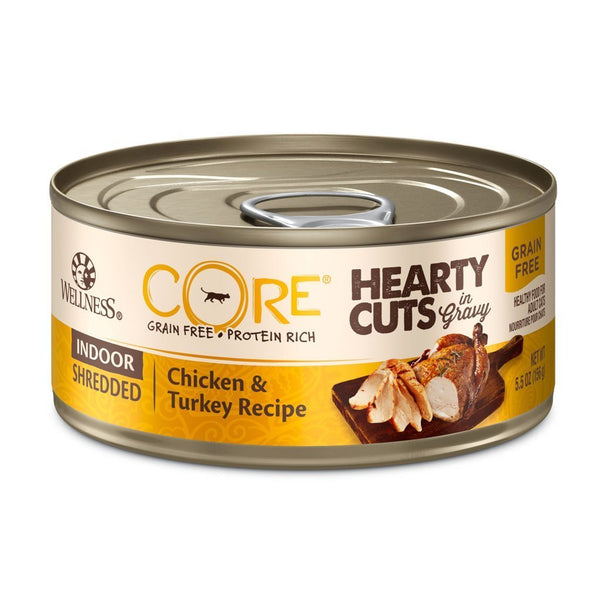 Wellness CORE Hearty Cuts Indoor Chicken & Turkey Grain-Free Canned Cat Food, 5.5oz - Happy Hoomans