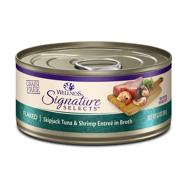 Wellness CORE Signature Selects Flaked Tuna & Shrimp Grain-Free Canned Cat Food, 5.3oz - Happy Hoomans