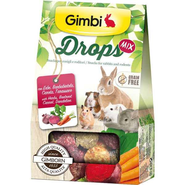 Gimbi Drops Mix (Herbs, Beetroot, Carrot, Dandelion) Small Animal Treats, 50g