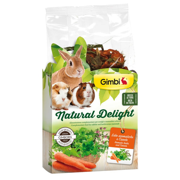 Gimbi Natural Delight Aromatic Herbs + Carrot Chips Small Animal Treats, 100g