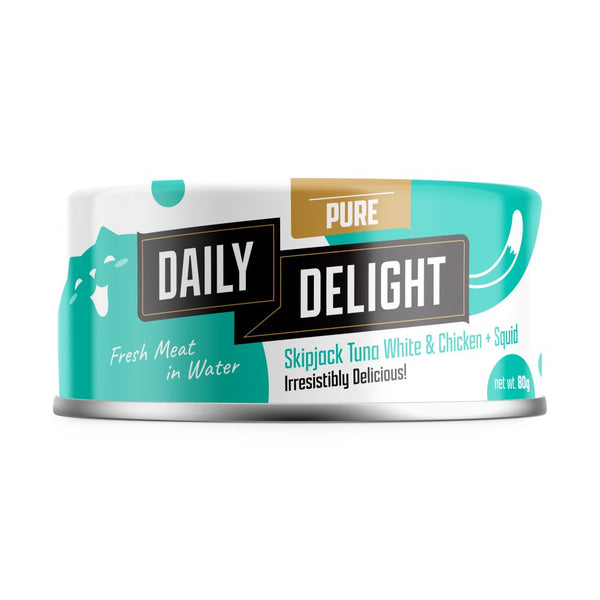 Daily Delight Pure Skipjack Tuna White & Chicken with Squid Canned Cat Food, 80g