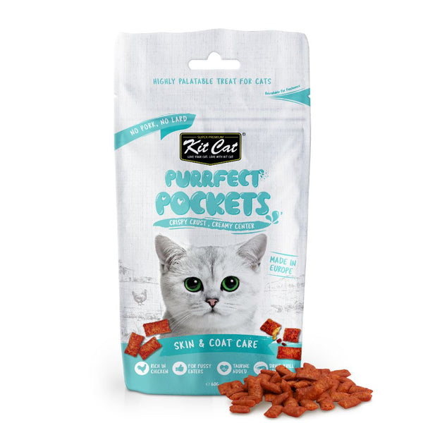 Kit Cat Purrfect Pockets Skin & Coat Crunchy Cat Treats, 60g