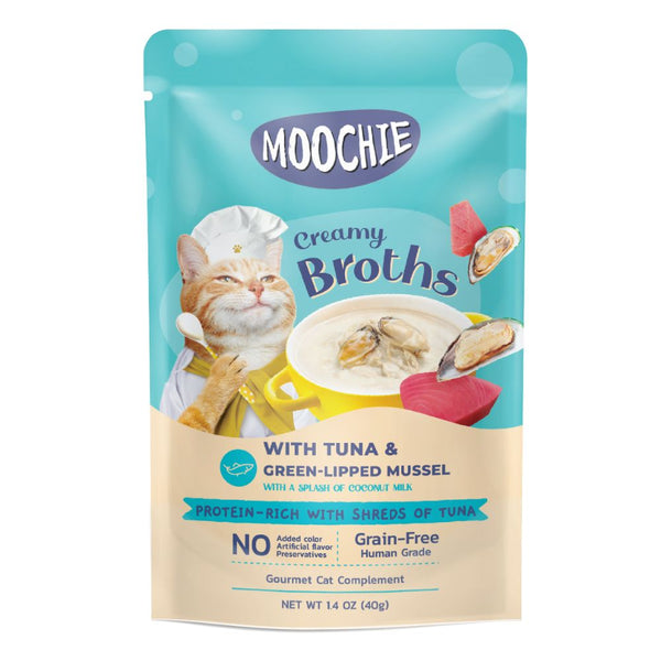 Moochie Creamy Broth with Tuna & Green-Lipped Mussel Wet Cat Food, 40g