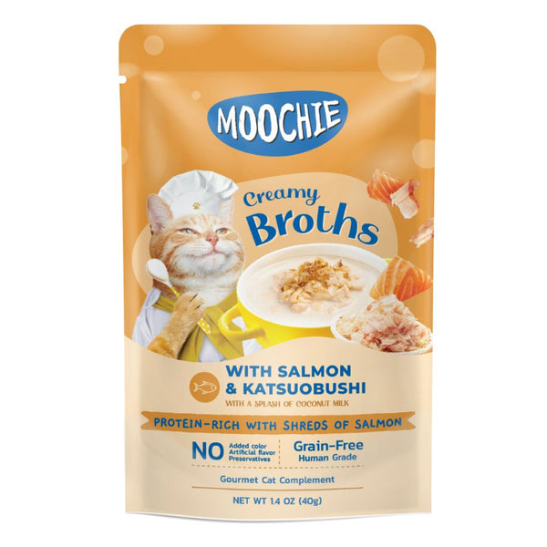 Moochie Creamy Broth with Salmon & Katsuobushi Wet Cat Food, 40g