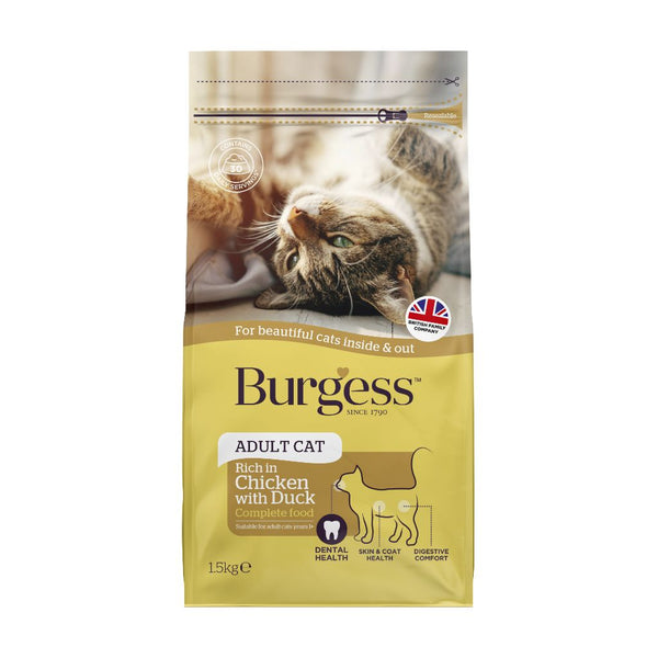 Burgess Adult Chicken with Duck Dry Cat Food, 1.5kg