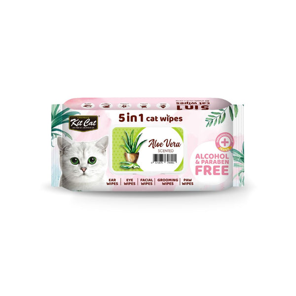 Kit Cat 5-in-1 Anti-Bacterial Aloe Vera Cat Wipes, 80 Sheets
