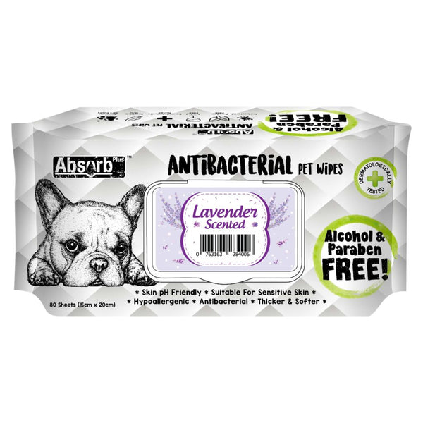 Absorb Plus Anti-bacterial Lavender Pet Wipes, 80 Sheets