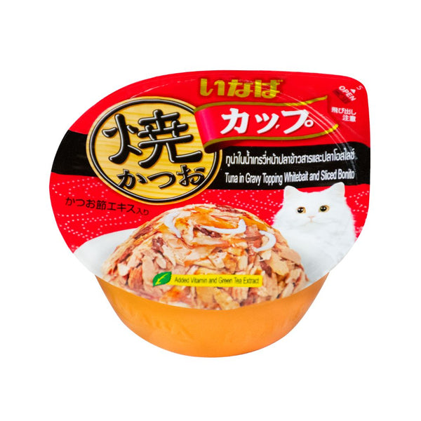 Ciao Grilled Skipjack Cup - Tuna in Gravy Topping Whitebait and Sliced Bonito Wet Cat Food, 70g