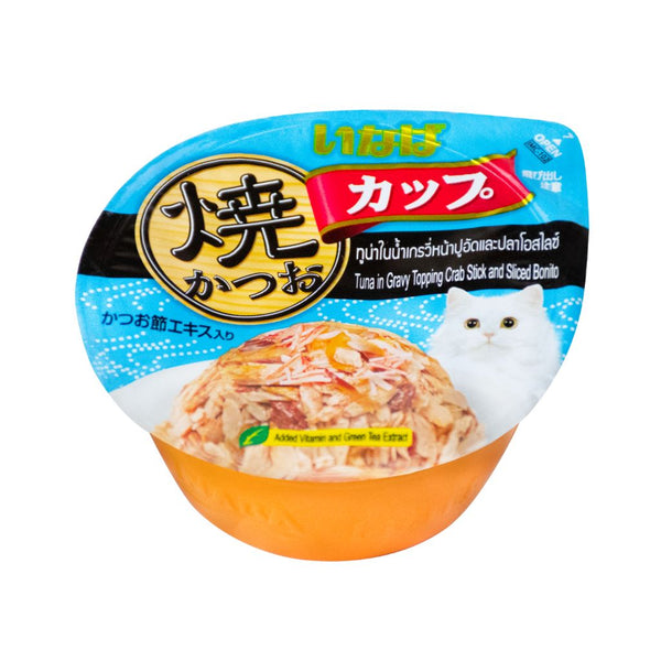 Ciao Grilled Skipjack Cup - Tuna in Gravy Topping Crab Stick and Sliced Bonito Wet Cat Food, 70g