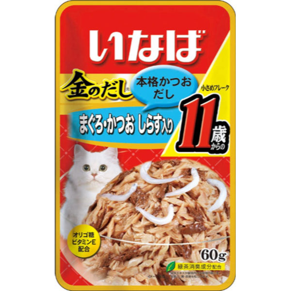 Ciao Golden Stock Pouch Small Tuna Flakes with Whitebait for Mature Cat 11+ Wet Cat Food, 60g