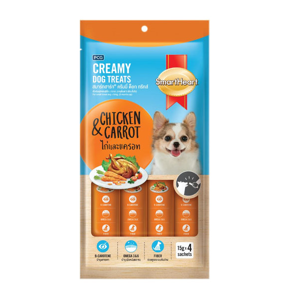 SmartHeart Chicken and Carrot Creamy Dog Treats, 15g x 4