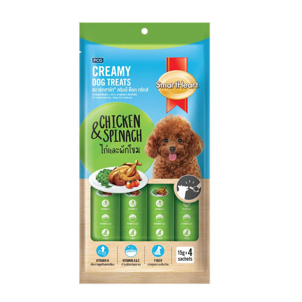 SmartHeart Chicken and Spinach Creamy Dogs Treats, 15g x 4