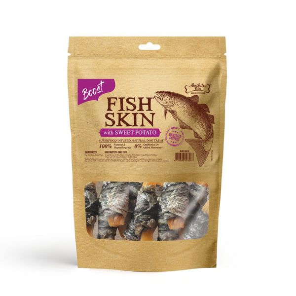 Absolute Bites Fish Skin with Sweet Potato Air-Dried Dog Treats (2 Sizes)
