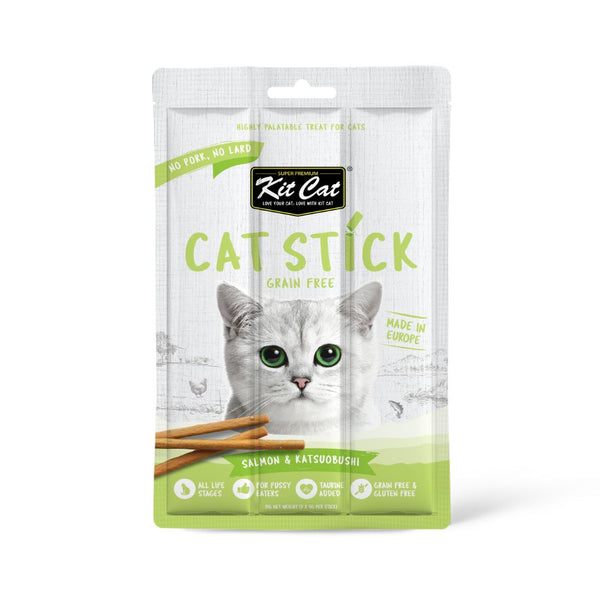 Kit Cat Grain-Free Cat Stick Salmon & Katsuobushi Soft Cat Treats (3 Sticks)