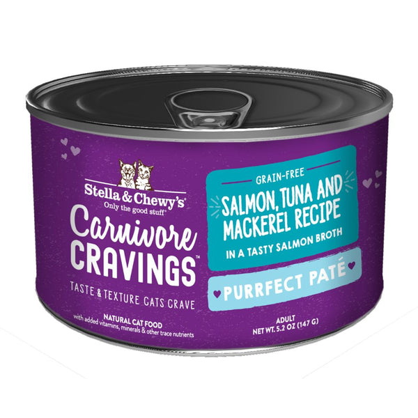 Stella & Chewy's Carnivore Cravings Grain-Free Salmon, Tuna & Mackerel Pate Wet Cat Food, 5.2oz