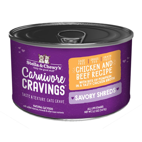 Stella & Chewy's Carnivore Cravings Grain-Free Savoury Shreds Chicken & Beef Dinner Wet Cat Food, 5.2oz