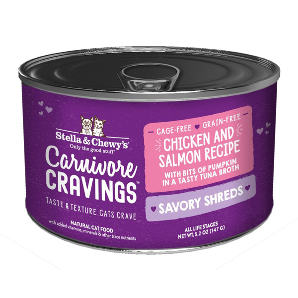 Stella & Chewy's Carnivore Cravings Grain-Free Savoury Shreds Chicken & Salmon Dinner Wet Cat Food, 5.2oz