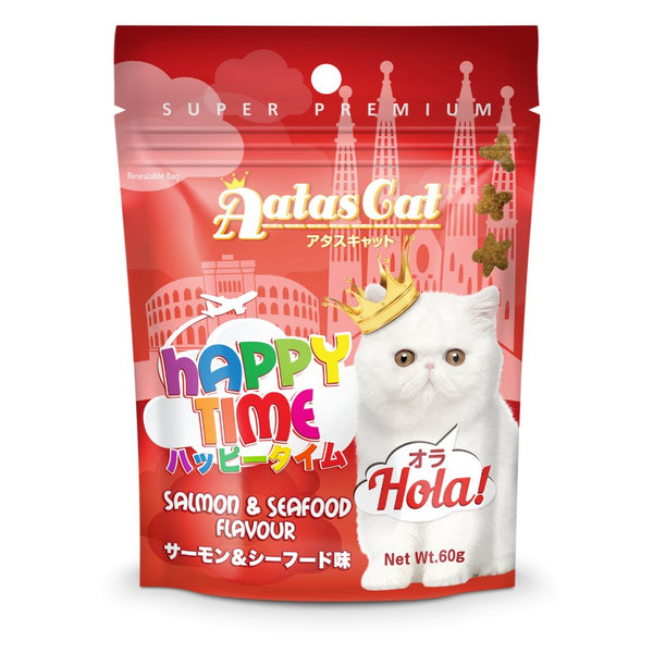 Aatas Cat Happy Time Hola Salmon & Seafood Crunchy Cat Treats, 60g