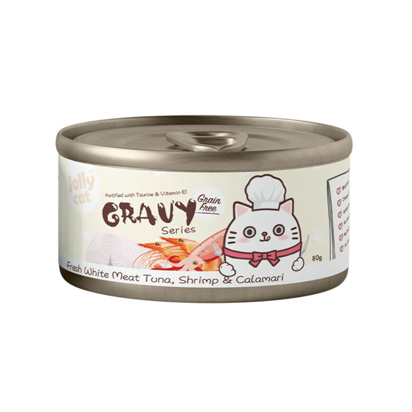 Jollycat Fresh White Meat Tuna & Shrimp & Calamari in Gravy Wet Cat Food, 80g