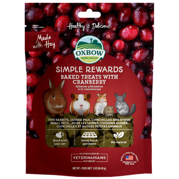 Oxbow Simple Rewards Baked Treats with Cranberry for Small Animals, 85g