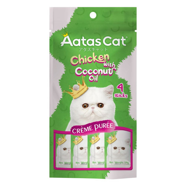 Aatas Cat Creme Puree Chicken with Coconut Oil Creamy Cat Treats, 14g x 4