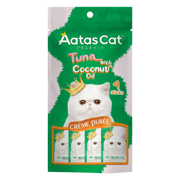 Aatas Cat Creme Puree Tuna with Coconut Oil Creamy Cat Treats, 14g x 4