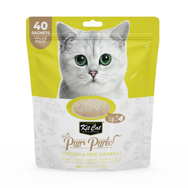 Kit Cat Purr Puree Chicken & Fiber Cat Treats Value Pack, 15g x 40