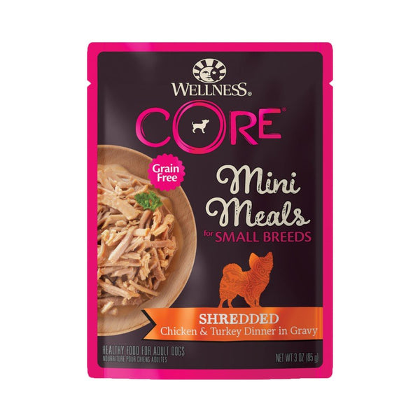 Wellness CORE Small Breed Mini Meals Grain-Free Shredded Chicken & Turkey Dinner in Gravy Wet Dog Food, 85g