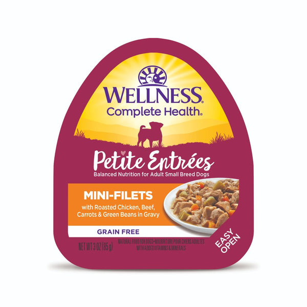 Wellness Petite Entrees Mini-Filets with Roasted Chicken, Beef, Carrots & Green Beans in Gravy Grain-Free Wet Dog Food, 85g