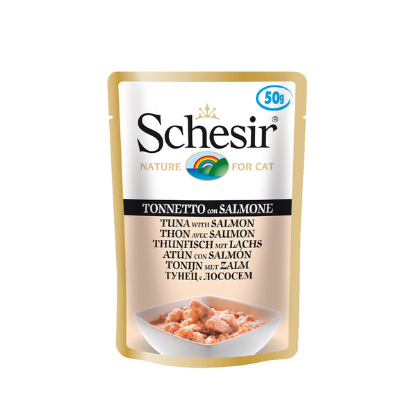Schesir Tuna with Salmon in Jelly Pouch Wet Cat Food, 50g