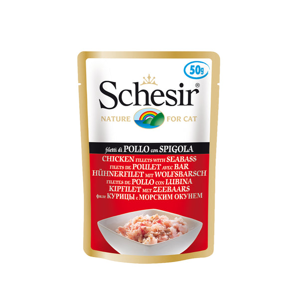 Schesir Chicken & Fillets with Seabass Jelly Pouch Wet Cat Food, 50g