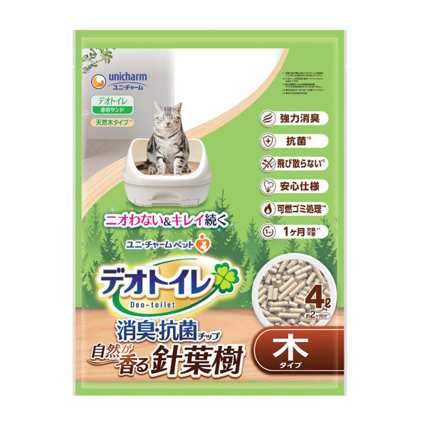 Unicharm Deo-Toilet Wood Pellets Cat Litter Refill, 4L