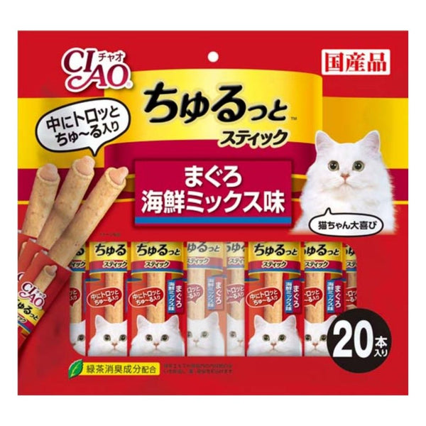 Ciao Churutto Stick Maguro with Scallop Soft Cat Treats, 7g x 20