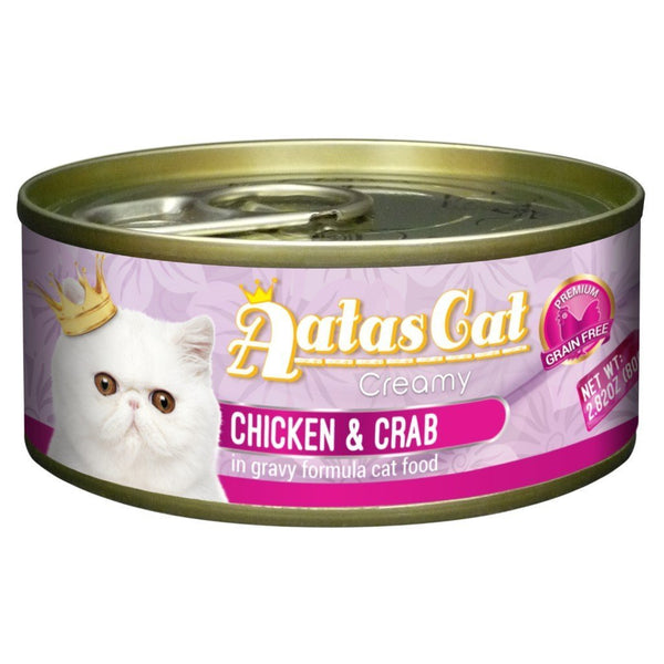 Aatas Cat Creamy Chicken & Crab in Gravy Canned Cat Food, 80g.Happy Hoomans 