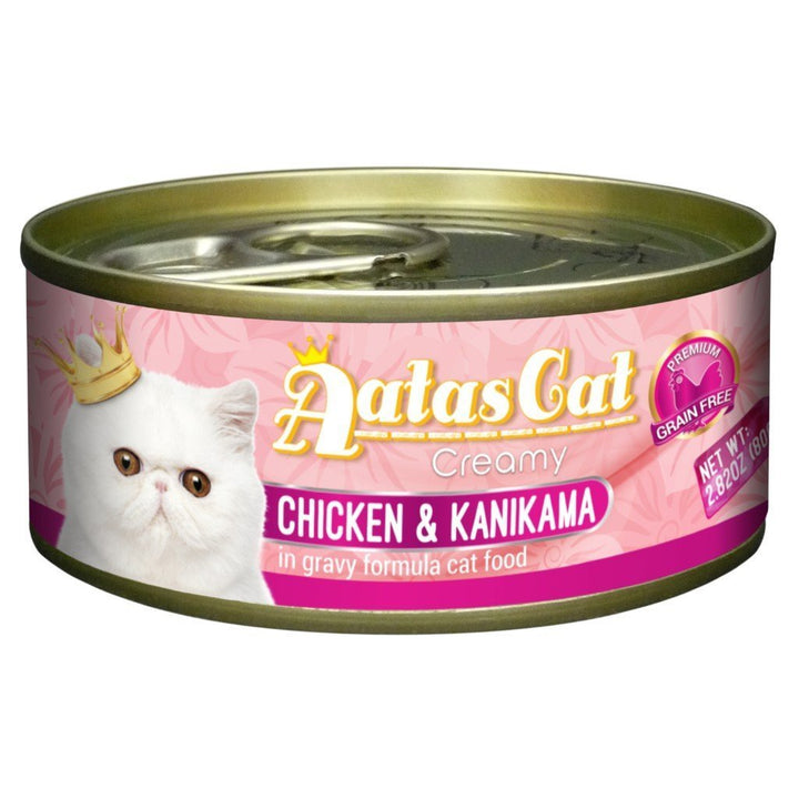 Aatas Cat Creamy Chicken & Kanikama in Gravy Canned Cat Food, 80g.Happy Hoomans 