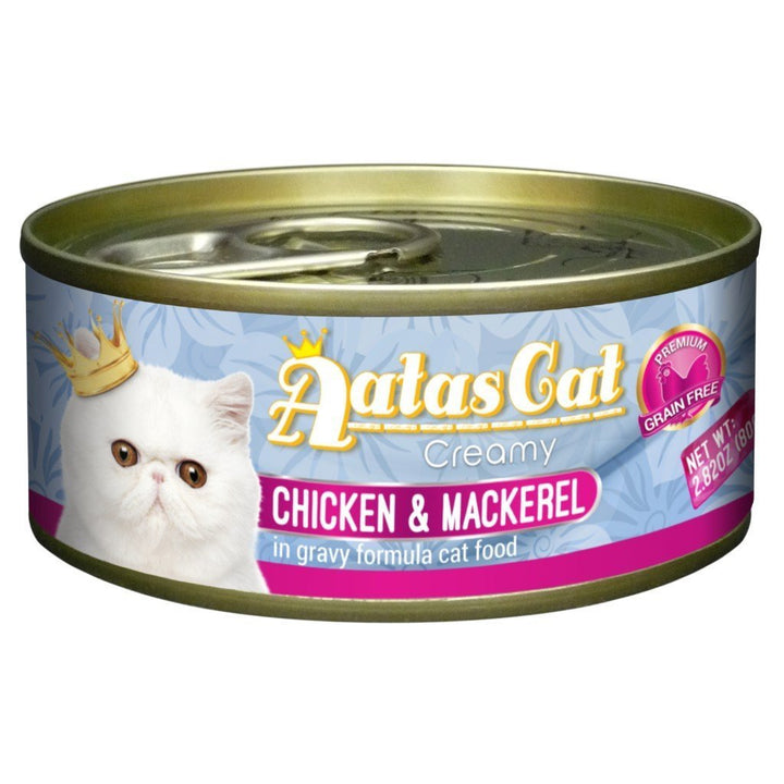 Aatas Cat Creamy Chicken & Mackerel in Gravy Canned Cat Food, 80g.Happy Hoomans 