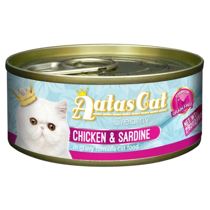 Aatas Cat Creamy Chicken & Sardine in Gravy Canned Cat Food, 80g.Happy Hoomans 