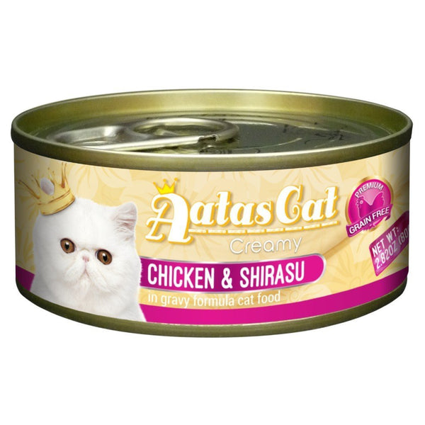 Aatas Cat Creamy Chicken & Shirasu in Gravy Canned Cat Food, 80g.Happy Hoomans 