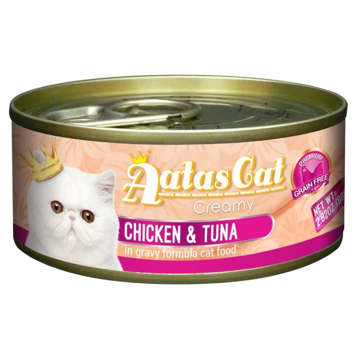 Aatas Cat Creamy Chicken & Tuna in Gravy Canned Cat Food, 80g.Happy Hoomans 