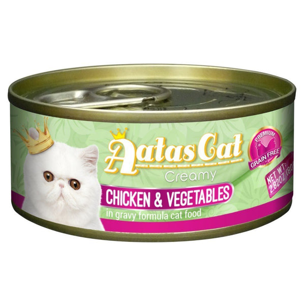 Aatas Cat Creamy Chicken & Vegetables in Gravy Canned Cat Food, 80g.Happy Hoomans 