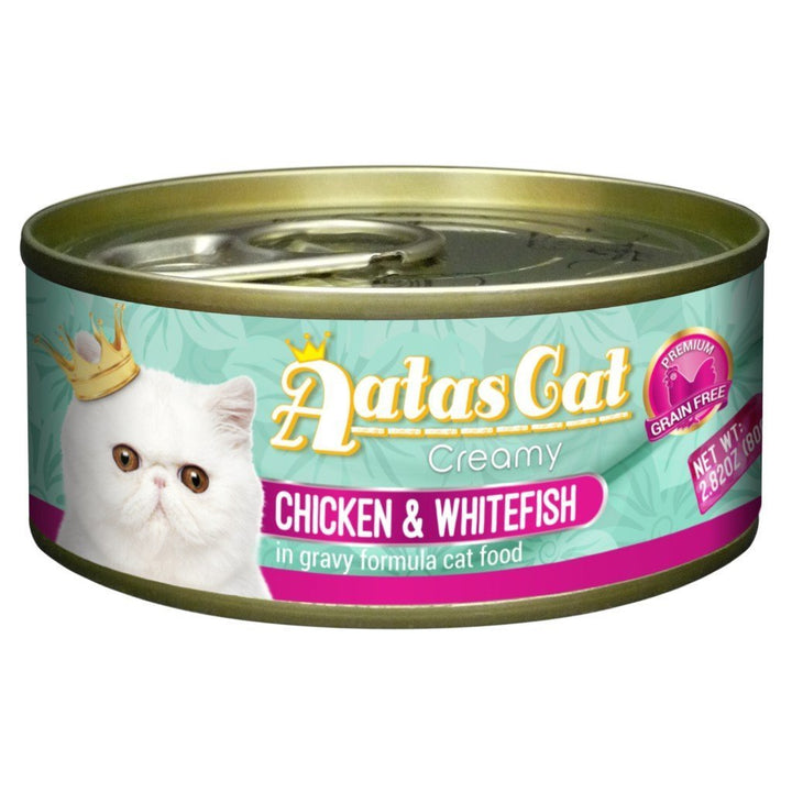 Aatas Cat Creamy Chicken & Whitefish in Gravy Canned Cat Food, 80g.Happy Hoomans 