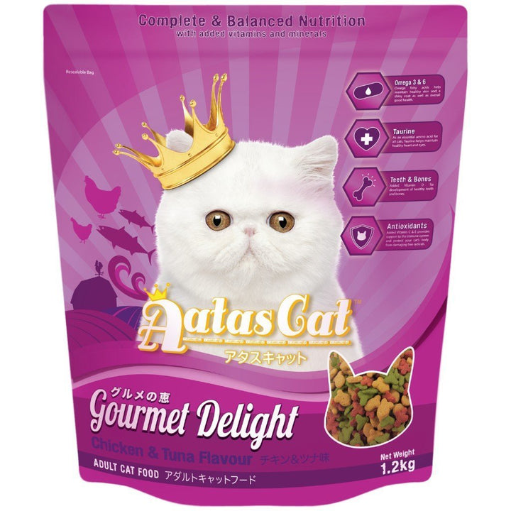 Aatas Cat Gourmet Delight Chicken & Tuna Flavour Dry Cat Food, 1.2kg.Happy Hoomans 